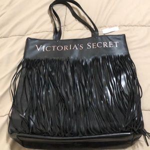 Victoria’s Secret black fringe tote bag. NWT